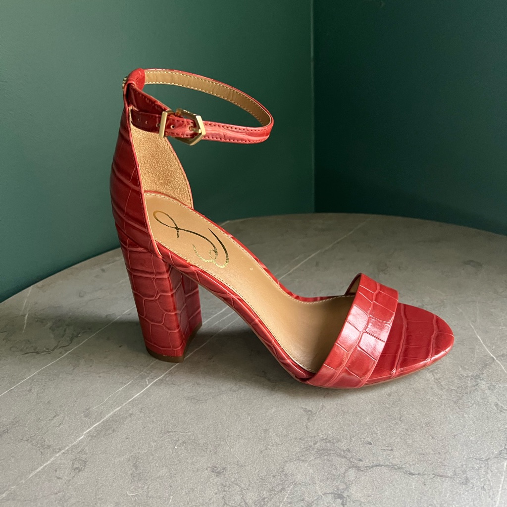 Sam Edelman Yaro Heel Sandal In Carmine Rose Croc